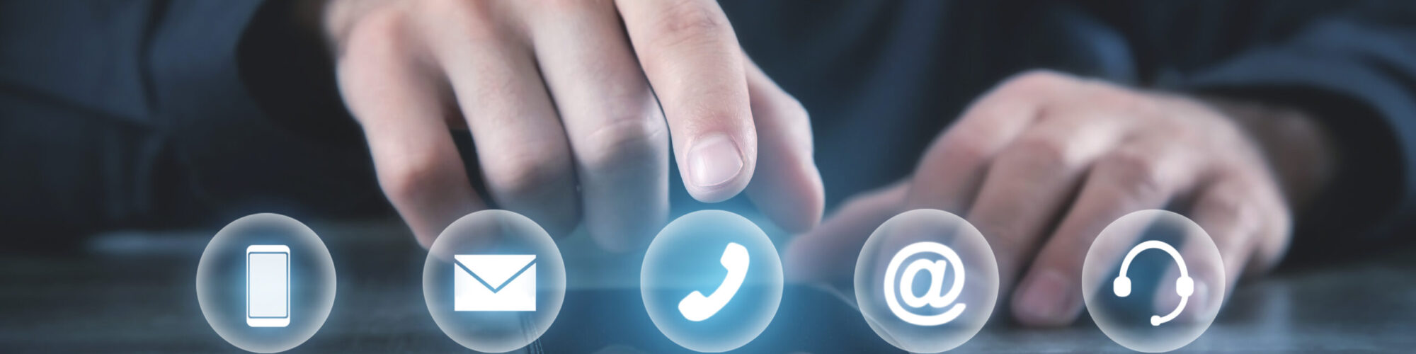 Man showing Contact symbols. Social Media. Internet