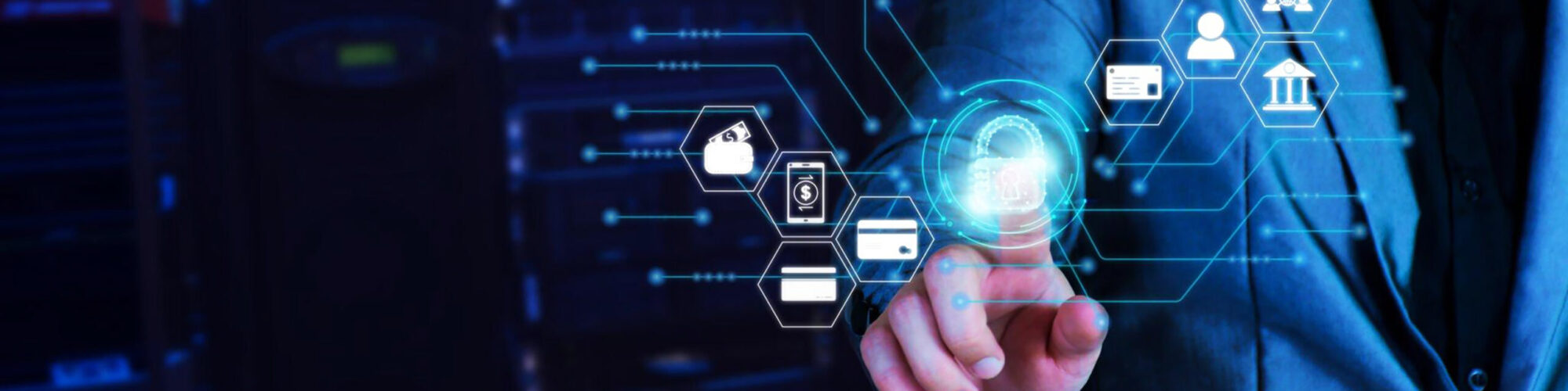 Cyber security concept. business man touching lock icon on virtual screen, protect personal data, protect financial transactions, cyber security, internet secure, future metaverse, work from home