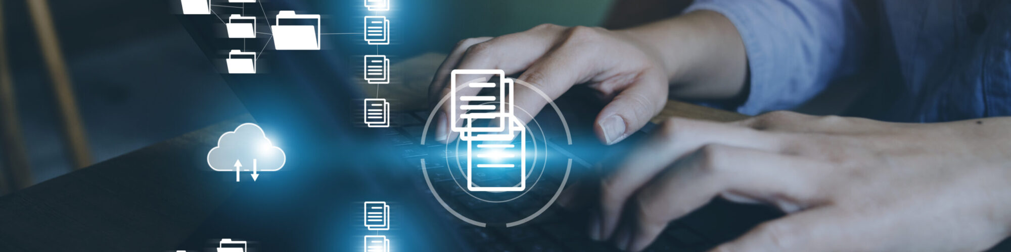 Document Management System (DMS), online documentation database and process automation to efficiently manage files, knowledge and documentation in enterprise with ERP. Corporate business technology.